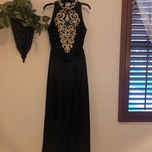 Long black dress with silver/gold beading